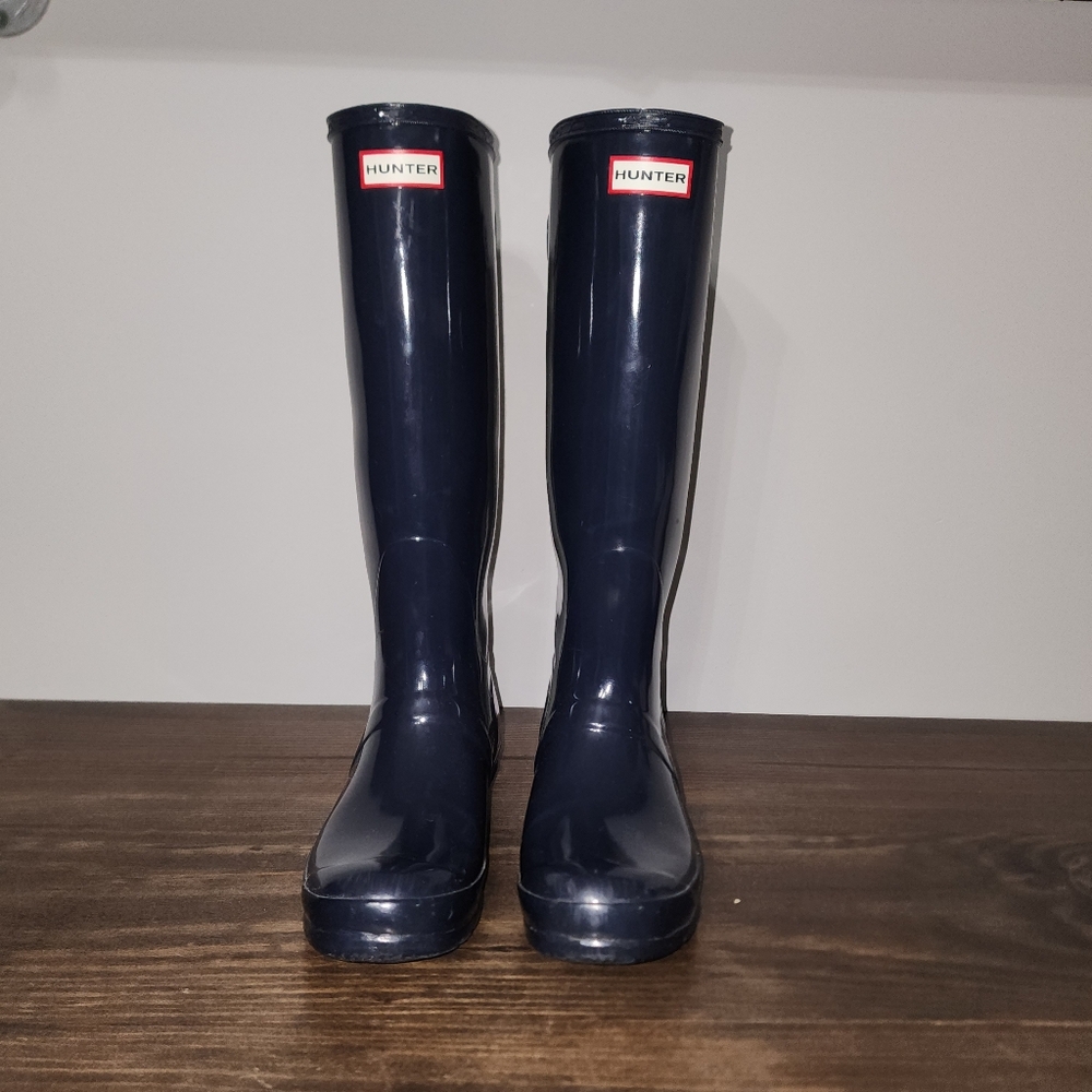 Hunter Size 9 Tall Gloss Navy Blue Waterproof Boots